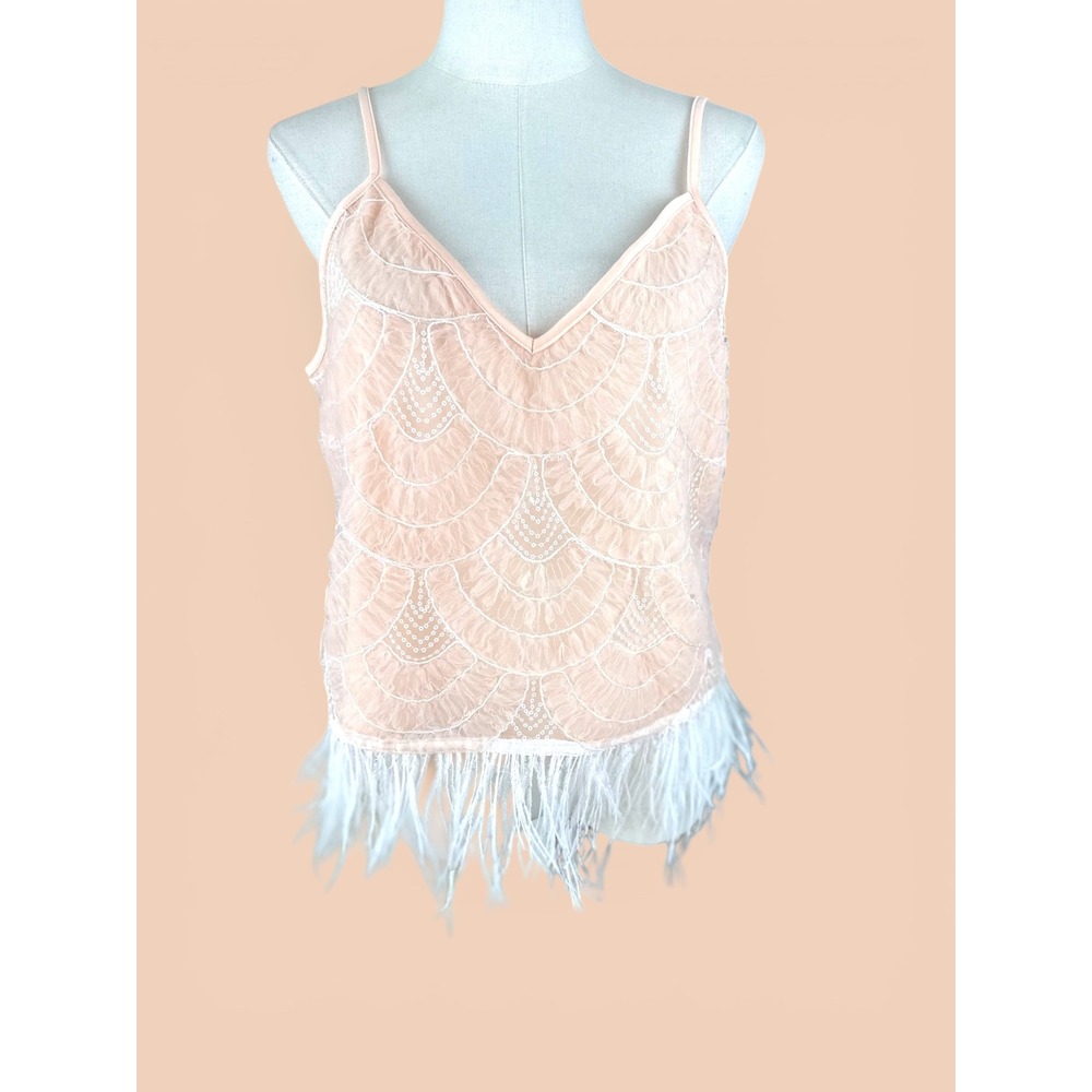 Eva Franco Sequin Feather-Hem Tank M Pink NEW Anthropologie 10316 Camisole Top